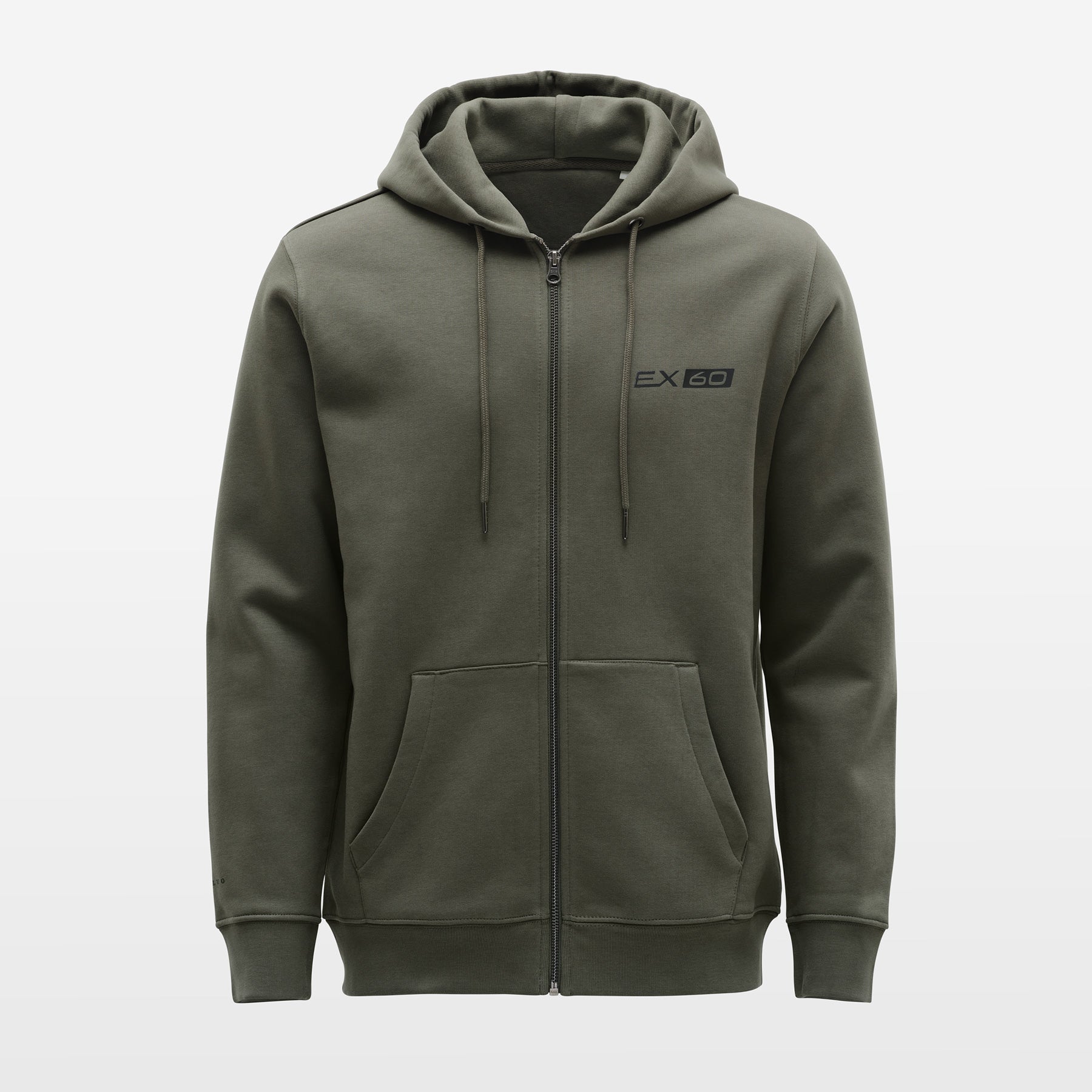 Green hoodie with a brand logo on a light gray background