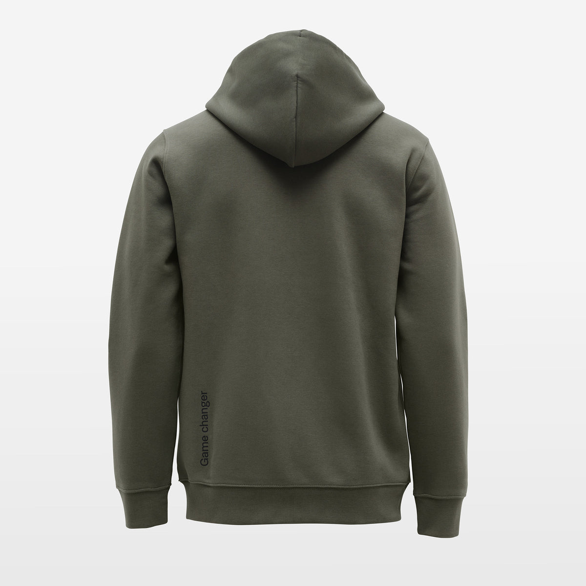 Green hoodie shown from the back on a light gray background