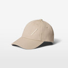 Volvo Classic Cap in dune, featuring an embroidered diagonal logo. Cut-out image with a plain background. 