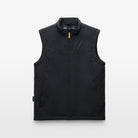 The Volvo Vest Jacket in one colour black. Synthetic recycled padding is topped off by a distinctive diagonal print with reflective gloss, while an orange puller adds brightness.