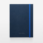 Blue notebook with a blue strap on a white background