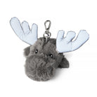 Plush moose keychain with a white background