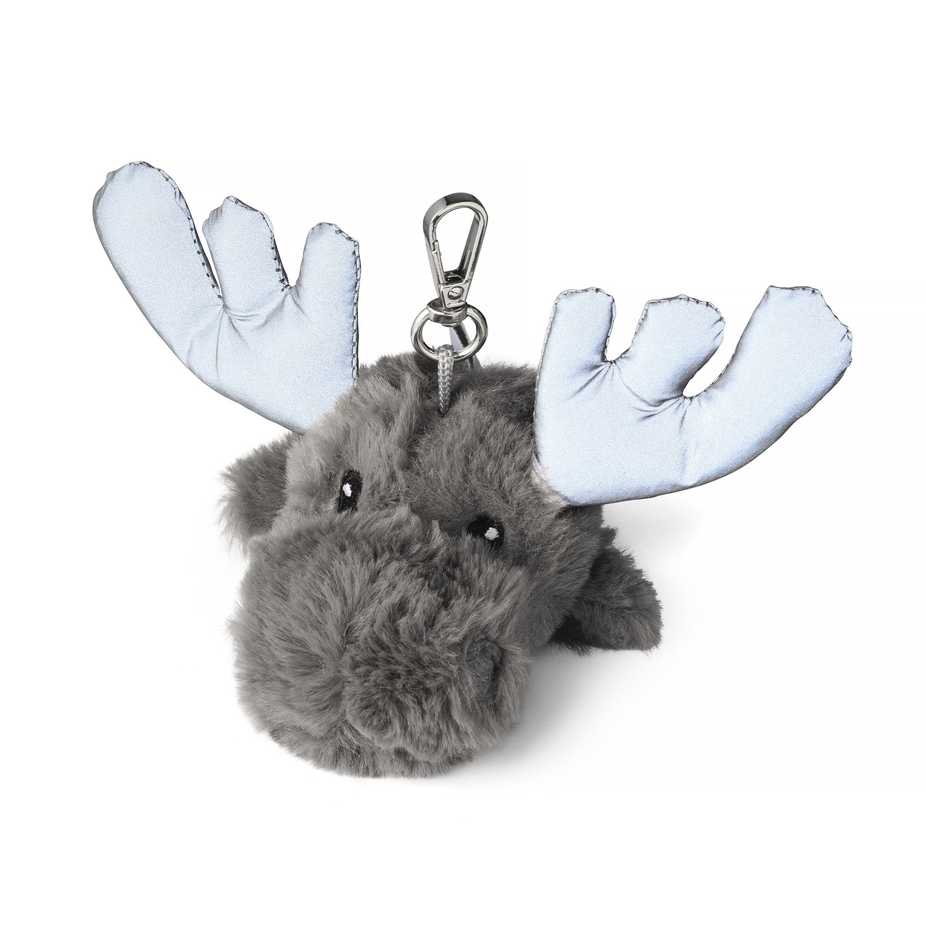 Plush moose keychain with a white background