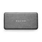 Gray fabric-covered power bank with Volvo logo on a white background