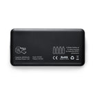 Black power bank with recycling information on a white background