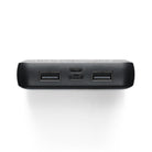 Black electronic device with multiple ports on a white background