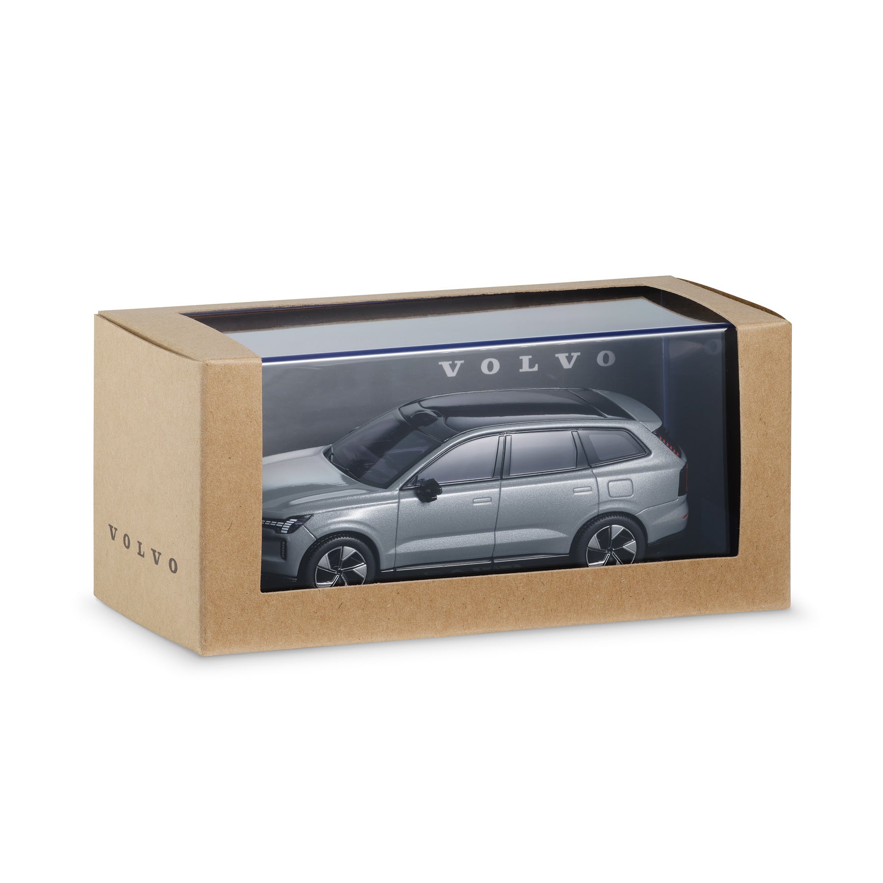 Model car in a Volvo branded box on a white background