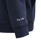 Navy blue hoodie with 'For Life' text on a white background