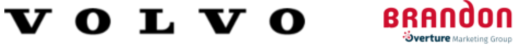 Logos of Volvo Cars and Brandon Overture Marketing Group on a white background